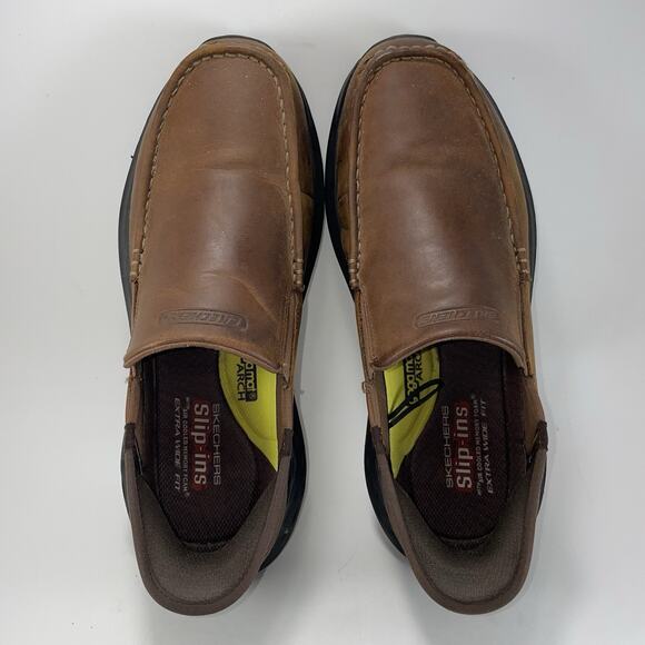 Skechers Slip-ins Parson Oswin Leather Shoes Brown Mens Size 10.5 WW Extra Wide main image 10